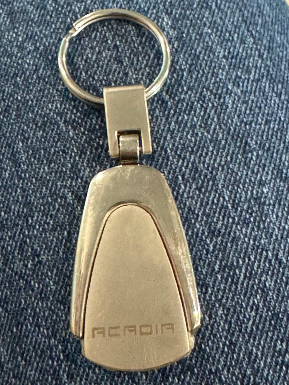 GMC Acadia Teardrop Key Chain Silver toned swivel hinge laser engraved Vintage